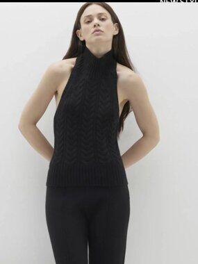 NakedCashmere Black Runa Cable Knit Cashmere Halter